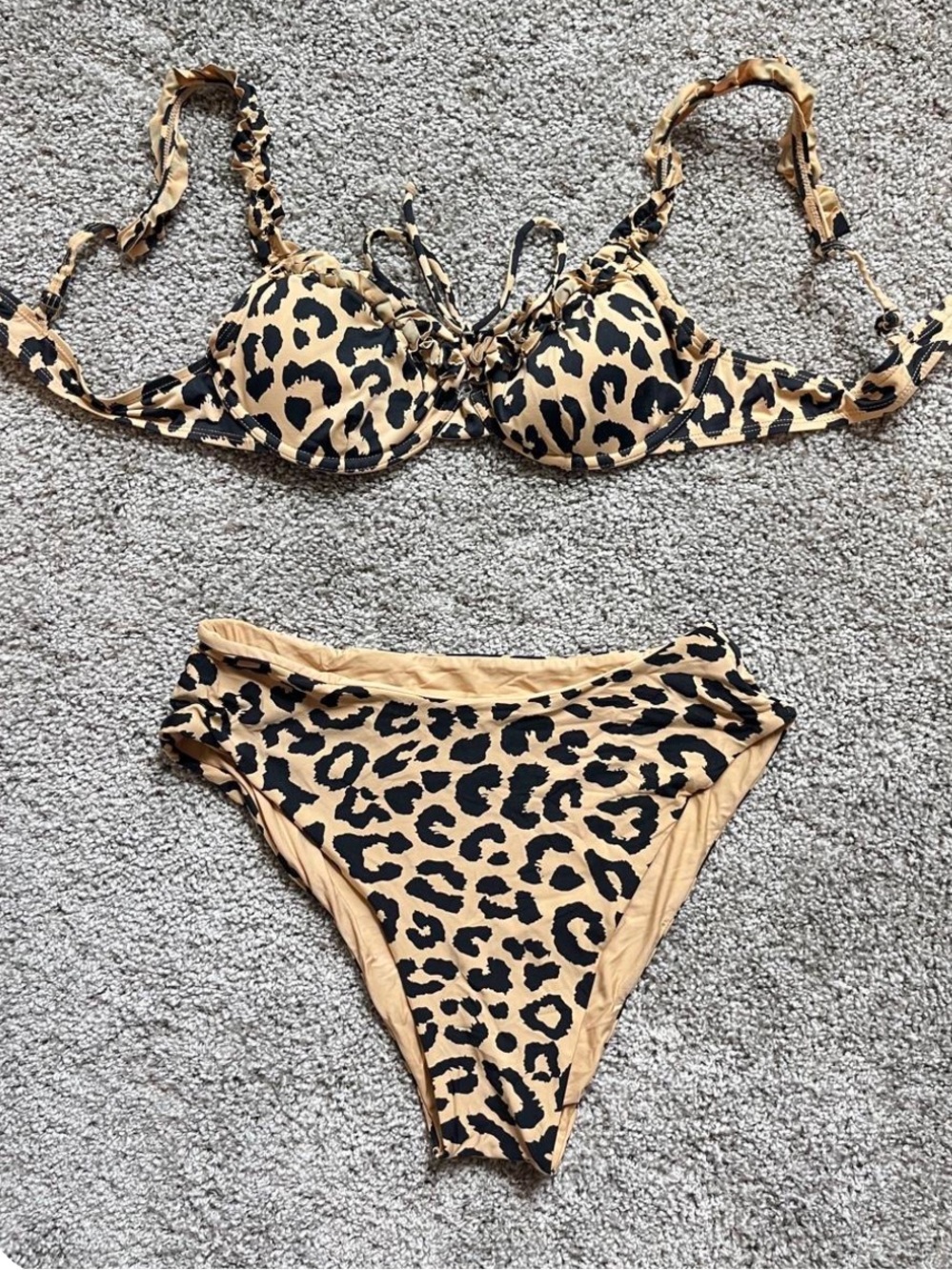 Toluca Leopard-Print Bikini Set in Tan and Black